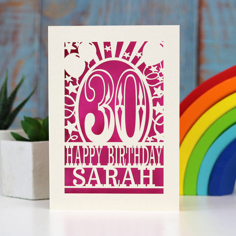 A cream and shocking pink special birthday card personalised and laser cut - A5 (large) / Shocking Pink
