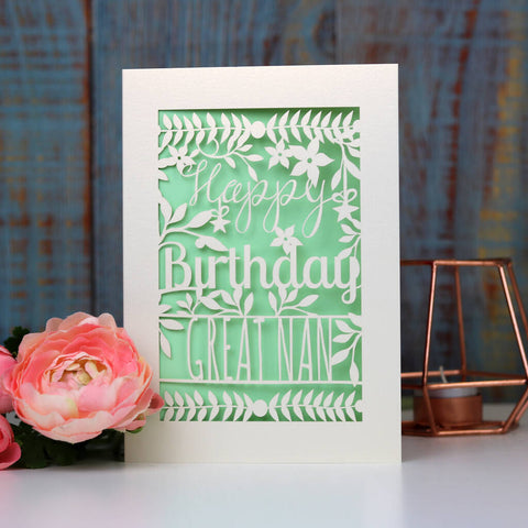 A birthday card for her. This card is personalised with the name "Great Nan"  - A5 (large) / Light Green