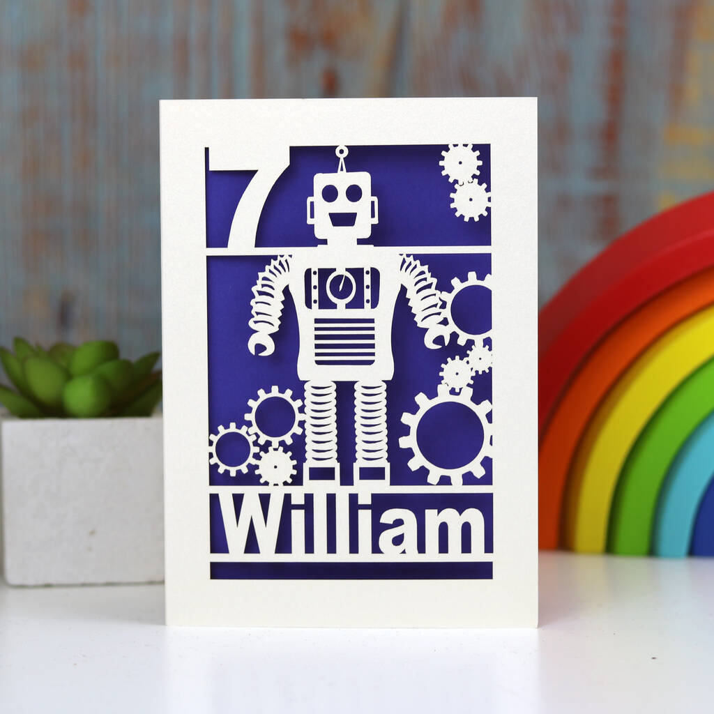 Personalised Papercut Robot Birthday Card