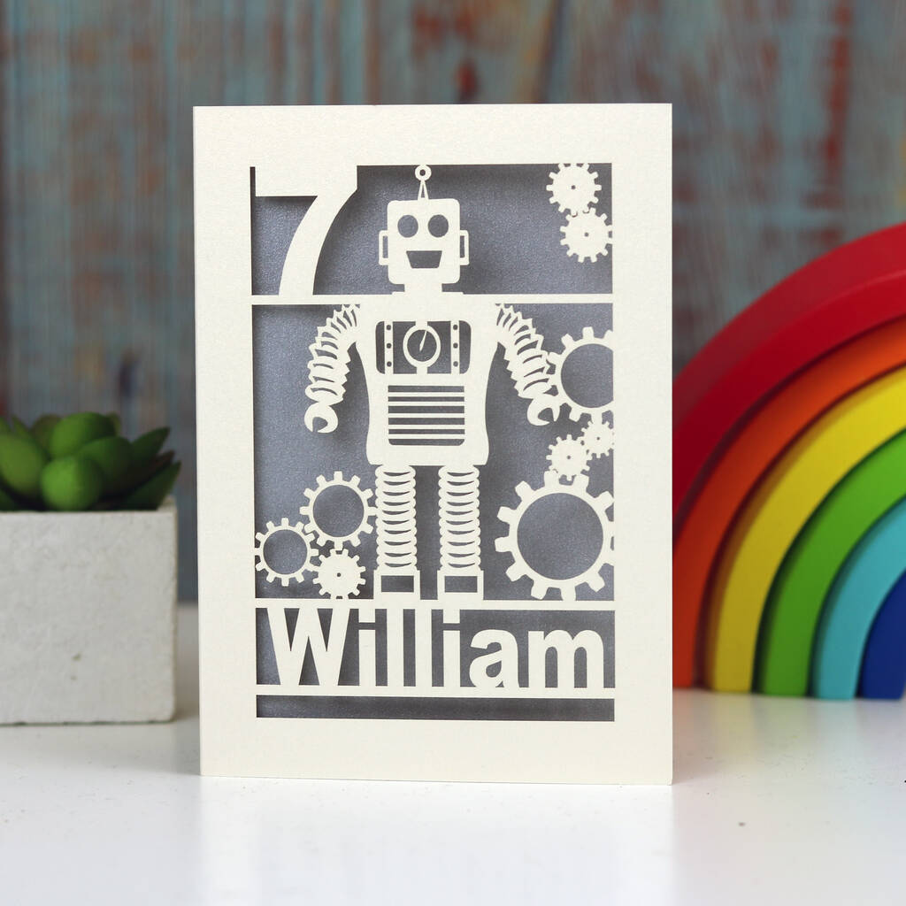 Personalised Papercut Robot Birthday Card