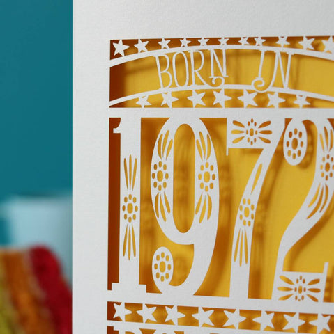 Born in 1972 Birthday Card - Sunshine Yellow