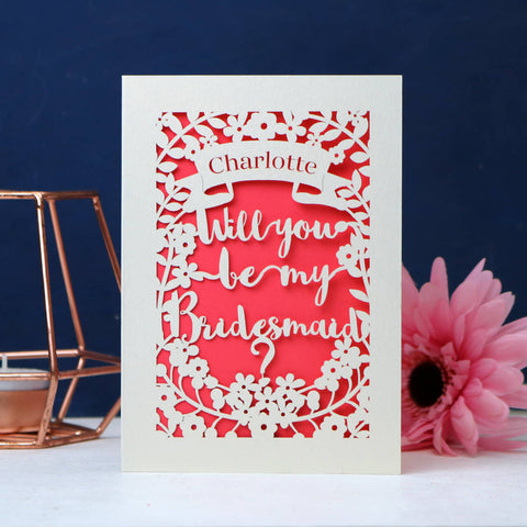 Personalised Papercut Bridesmaid Card - A5 / Coral Pink