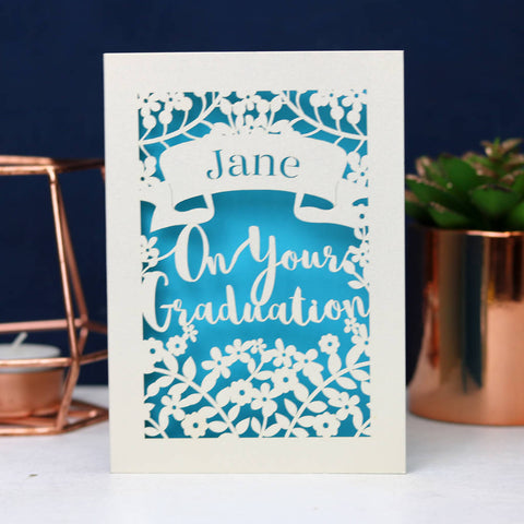 Personalised Graduation Card - A5 / Cream / Peacock Blue