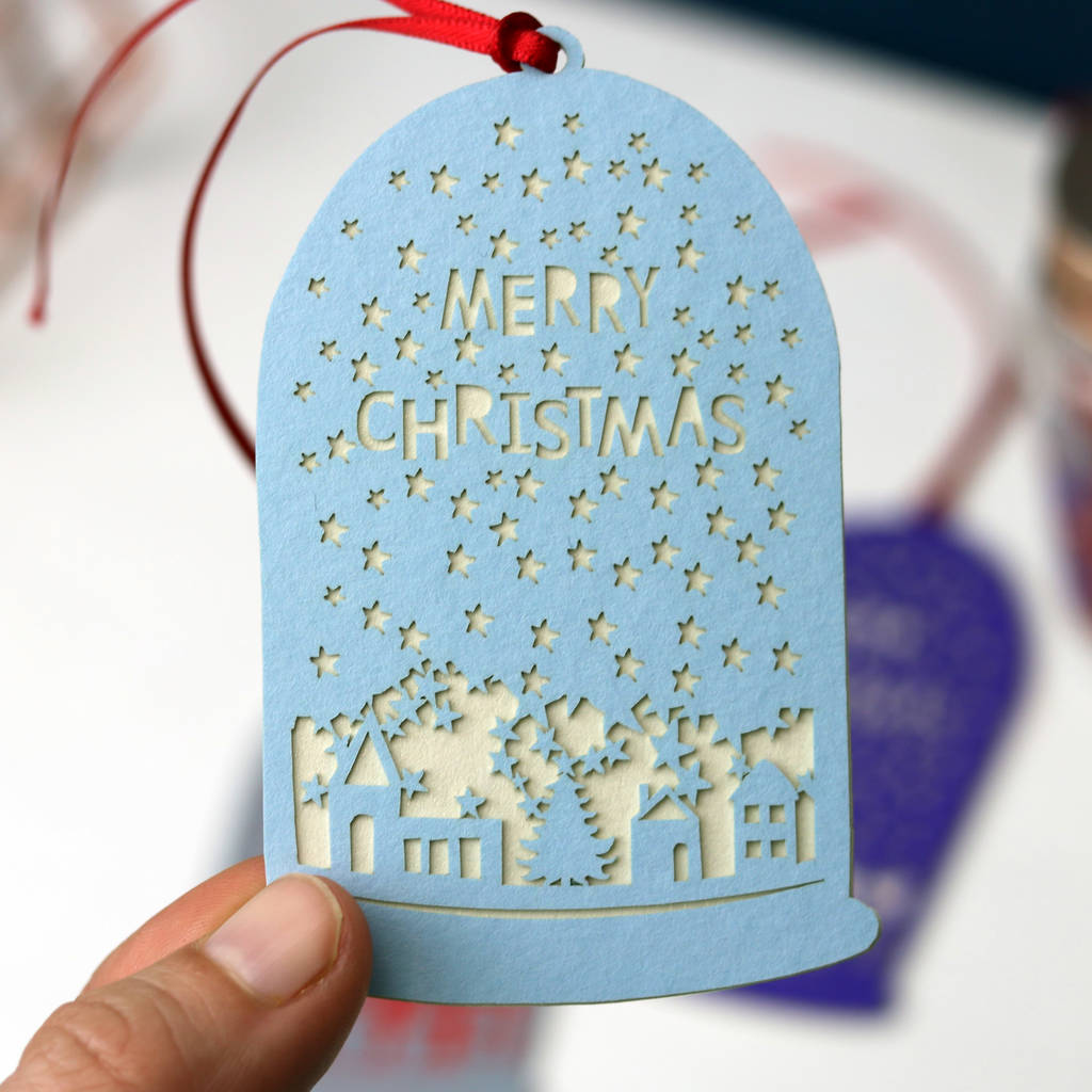 Set Of Five Assorted Papercut Snowglobe Gift Tags