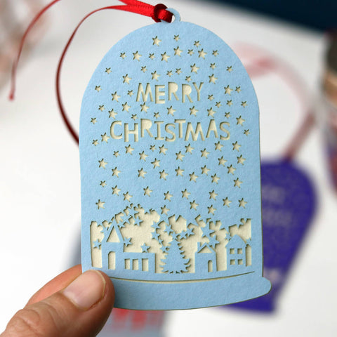 Set Of Five Assorted Papercut Snowglobe Gift Tags - 
