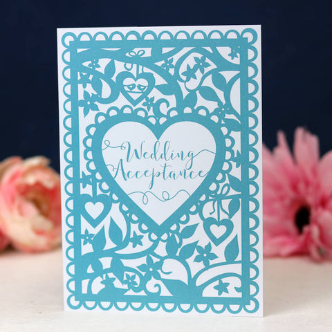 Wedding Acceptance Printed Card Teal A6