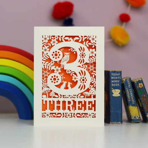 Three Papercut Woodland Animals Birthday Card