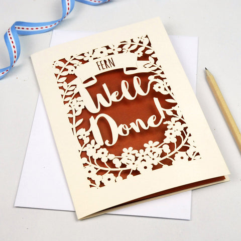 Personalised 'Well Done' Papercut Card - A5 / Cream / Copper